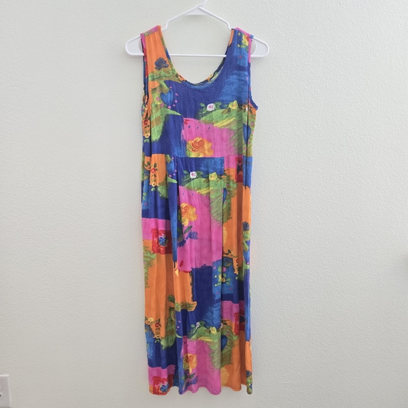 Vintage 90s Jams World Maxi Sun Dress Classic Rave Mom Neon Hippie Boho  Grunge
